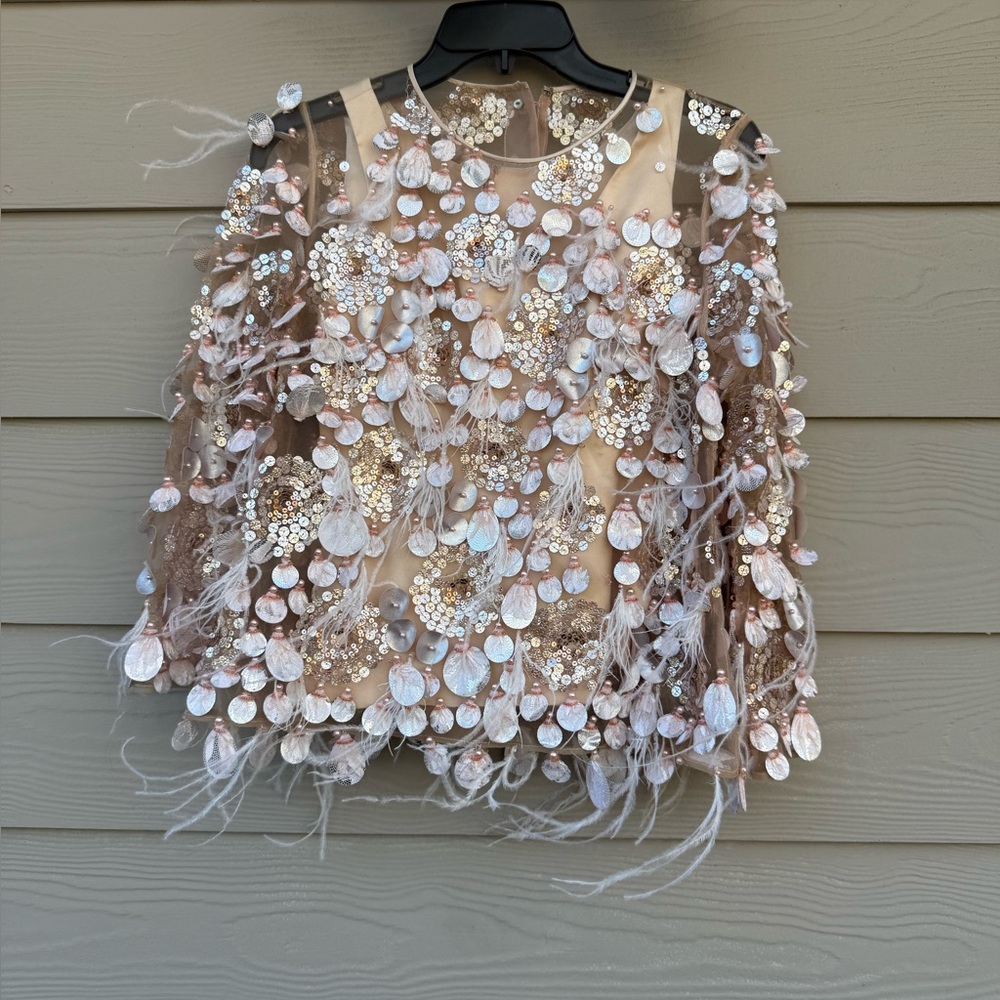 Tosca New York Elegant Sequin Embellished Beige Blouse